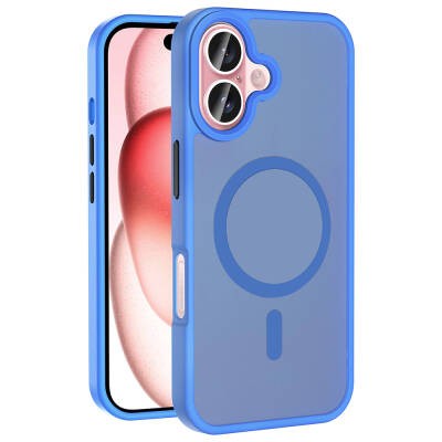 Apple iPhone 16 Plus Kılıf M-safe Şarj Özellikli Mat Arka Yüzey Zore Sio Kapak Mavi