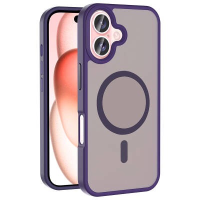 Apple iPhone 16 Plus Kılıf M-safe Şarj Özellikli Mat Arka Yüzey Zore Sio Kapak Derin Mor