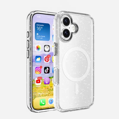 Apple iPhone 16 Plus Kılıf M-safe Şarj Özellikli Parlayan Simli Saydam Renkli Zore Allstar Kapak - 2