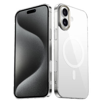 Apple iPhone 16 Plus Kılıf M-safe Şarj Özellikli Şeffaf Cam Arka Yüzey Zore G-Glass Kapak - Zore