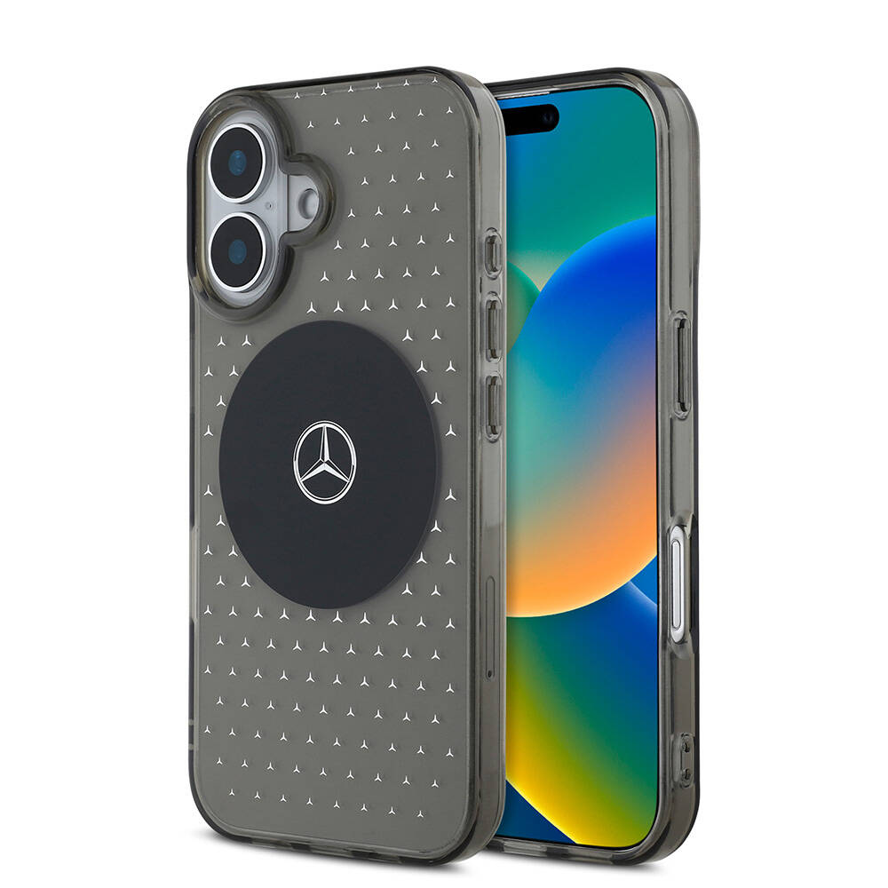 Apple iPhone 16 Plus Kılıf Mercedes Benz Orjinal Lisanslı M-safe Şarj Özellikli Yıldız Desenli Transparan Kapak - Siyah