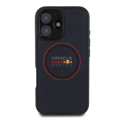 Apple iPhone 16 Plus Kılıf Redbull Orjinal Lisanslı M-safe Şarj Özellikli Kırmızı Halka ve Logo Kabartmalı PU Deri Kapak