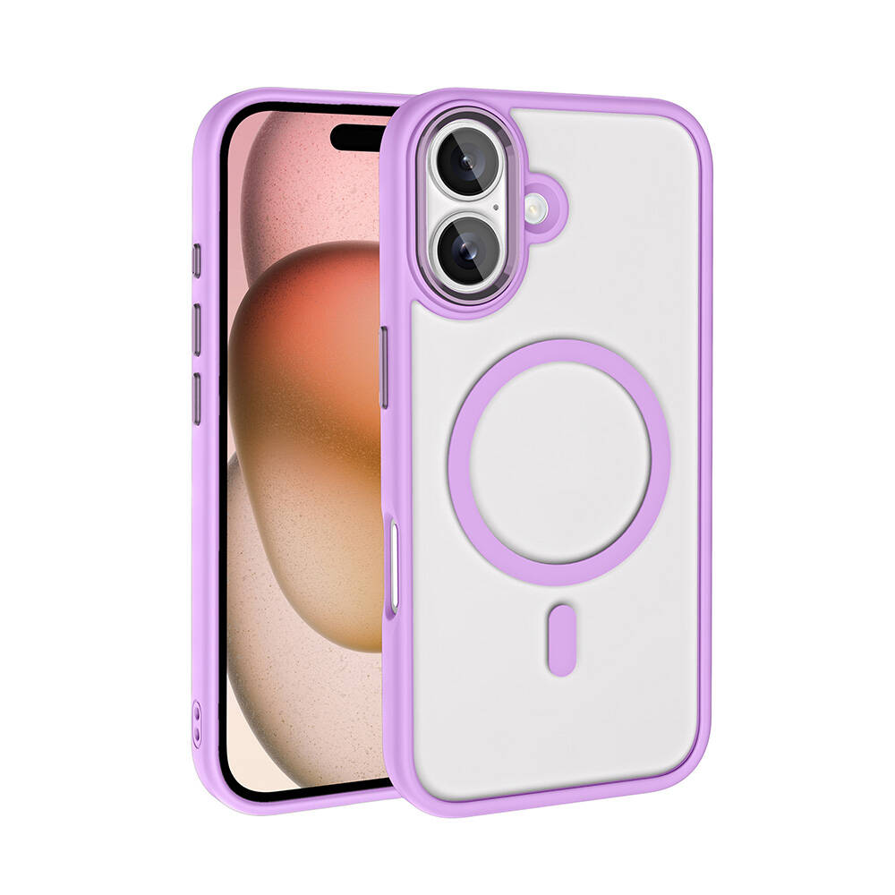 Apple iPhone 16 Plus Kılıf Wireless Şarj Özellikli Zore Krom M-safe Silikon Kapak - Pembe
