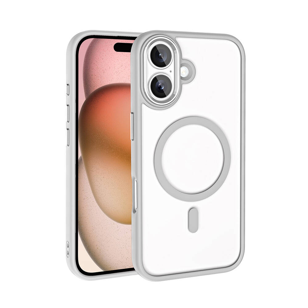 Apple iPhone 16 Plus Kılıf Wireless Şarj Özellikli Zore Krom M-safe Silikon Kapak - Gümüş