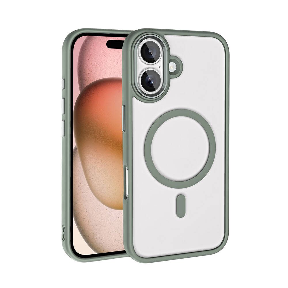 Apple iPhone 16 Plus Kılıf Wireless Şarj Özellikli Zore Krom M-safe Silikon Kapak - Titanyum-Gri
