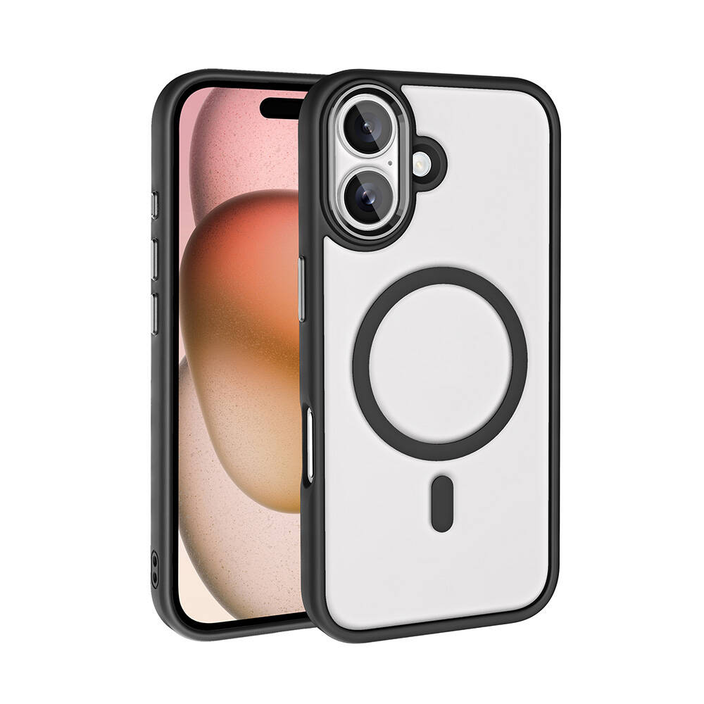 Apple iPhone 16 Plus Kılıf Wireless Şarj Özellikli Zore Krom M-safe Silikon Kapak - Siyah