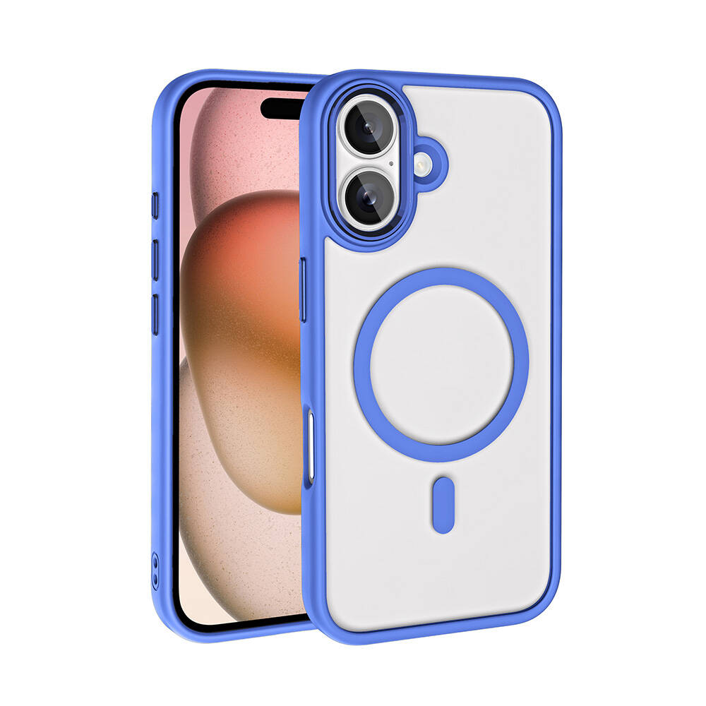 Apple iPhone 16 Plus Kılıf Wireless Şarj Özellikli Zore Krom M-safe Silikon Kapak - Mavi
