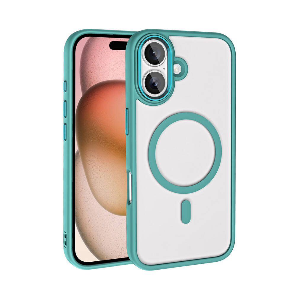 Apple iPhone 16 Plus Kılıf Wireless Şarj Özellikli Zore Krom M-safe Silikon Kapak - Yeşil