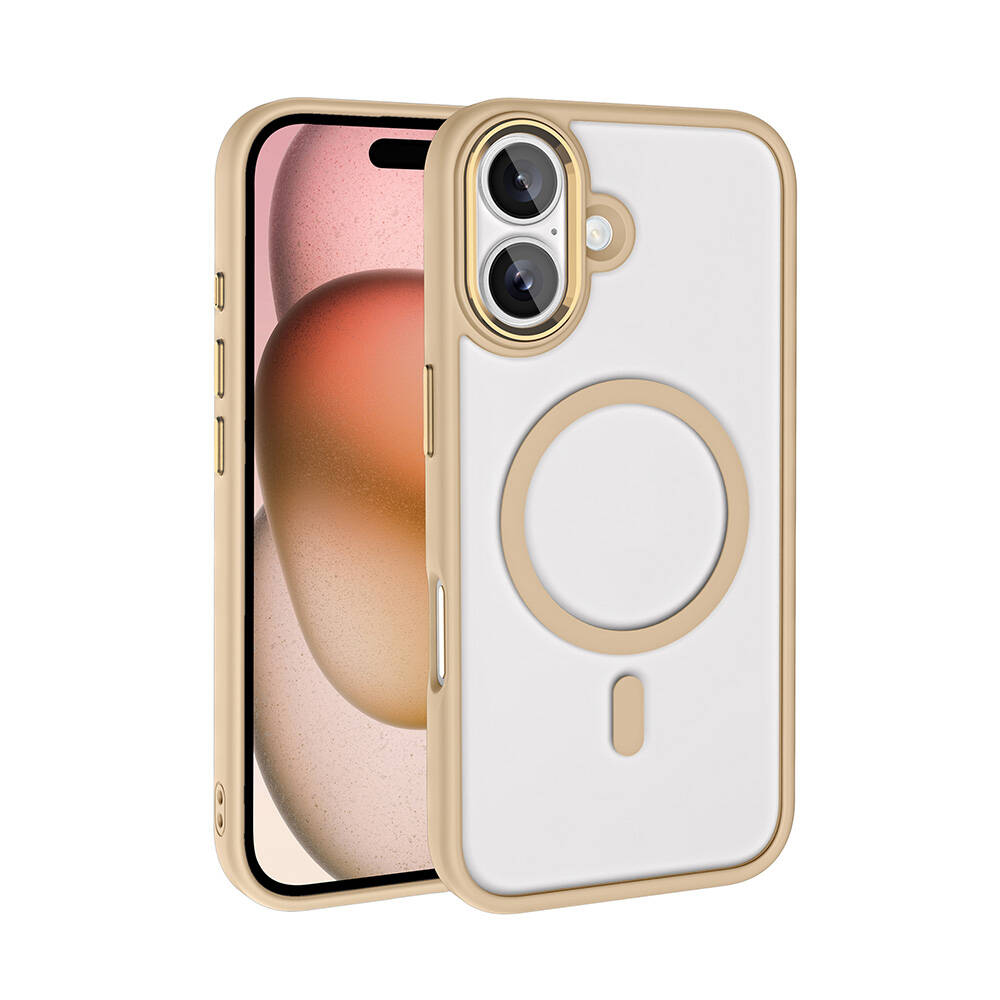 Apple iPhone 16 Plus Kılıf Wireless Şarj Özellikli Zore Krom M-safe Silikon Kapak - Gold