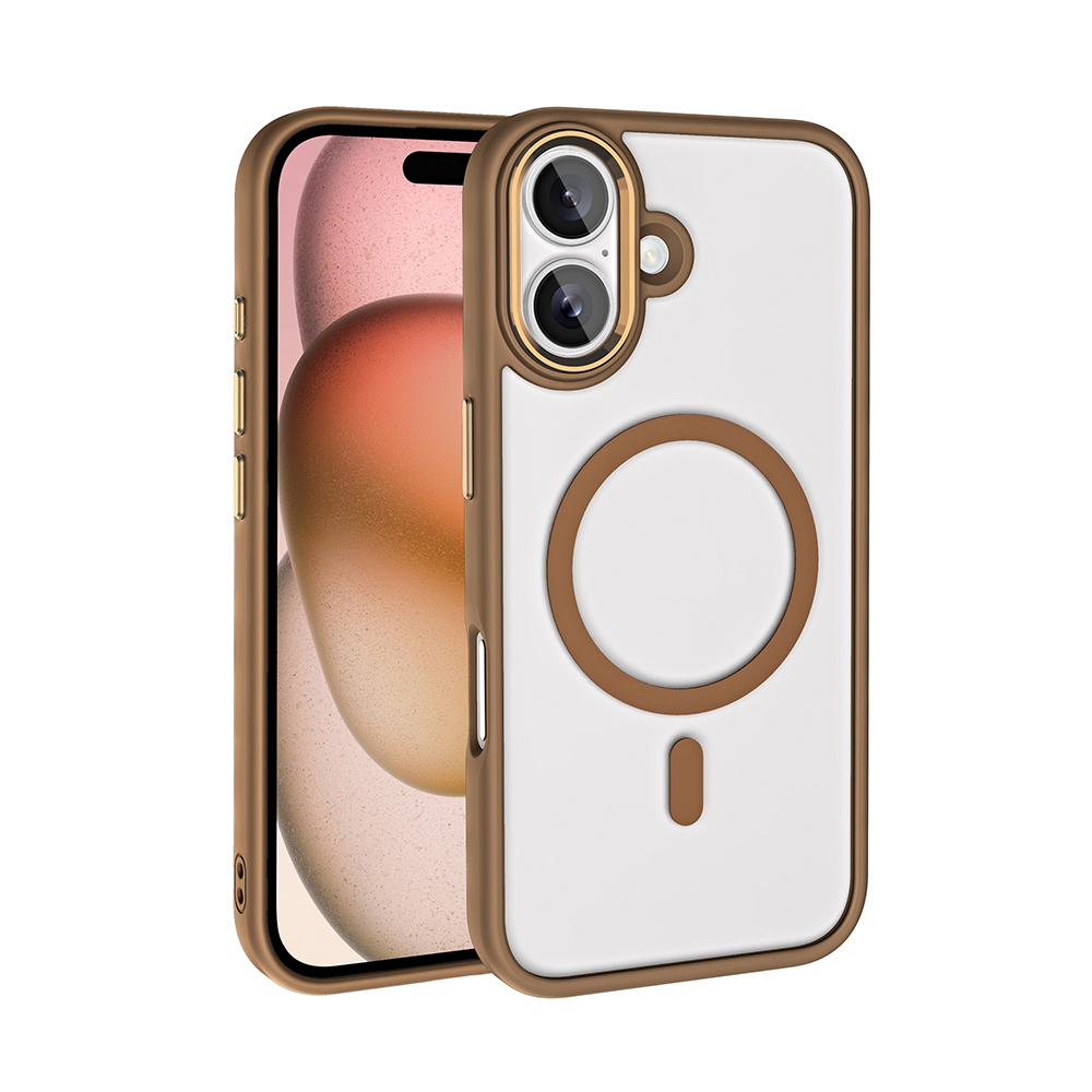 Apple iPhone 16 Plus Kılıf Wireless Şarj Özellikli Zore Krom M-safe Silikon Kapak - Rose Brown