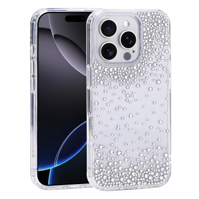 Apple iPhone 16 Pro Case Airbag Design Drop Stone Embellished Transparent Zore Pera Silicone Cover - Zore