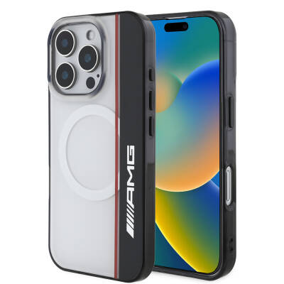Apple iPhone 16 Pro Case AMG Original Licensed Magsafe Charging Feature IML Printing Logo Double Layer Bow Lines Cover - AMG