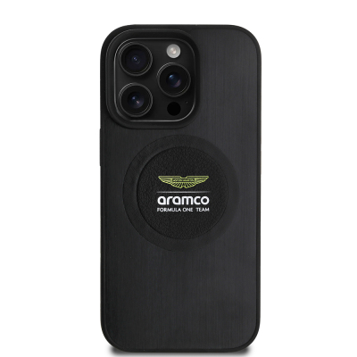 Apple iPhone 16 Pro Case Aston Martin Original Licensed Magsafe Charging Feature Aluminum Back Surface Formula One Team Printed Cover - Aston Martin