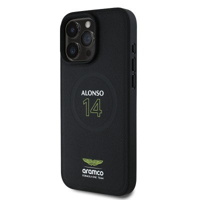 Apple iPhone 16 Pro Case Aston Martin Original Licensed Magsafe Charging Featured PU Leather Alonso 14 Printed Cover - 3