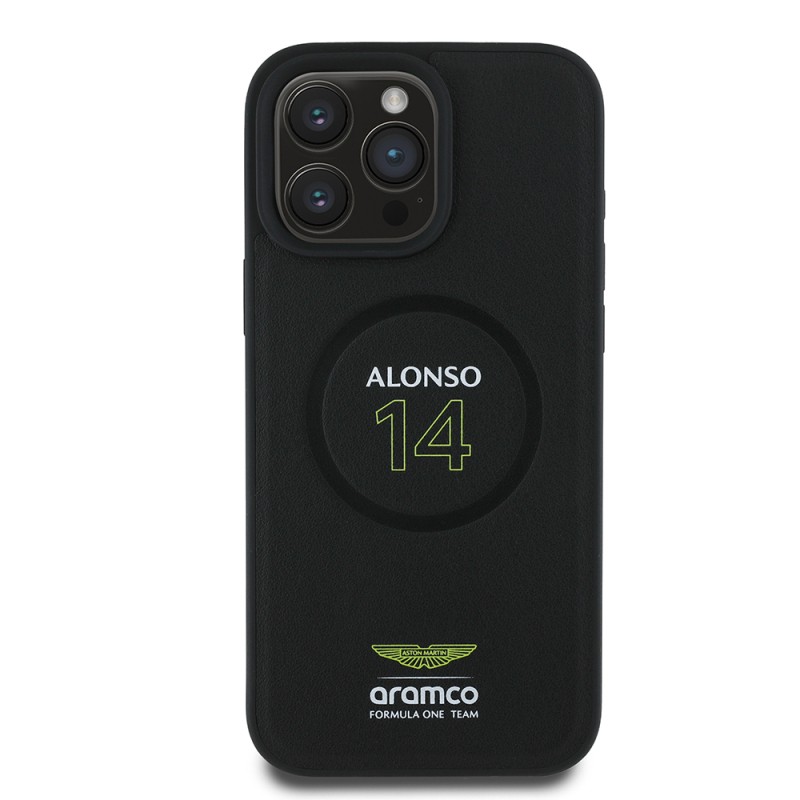 Apple iPhone 16 Pro Case Aston Martin Original Licensed Magsafe Charging Featured PU Leather Alonso 14 Printed Cover - 4
