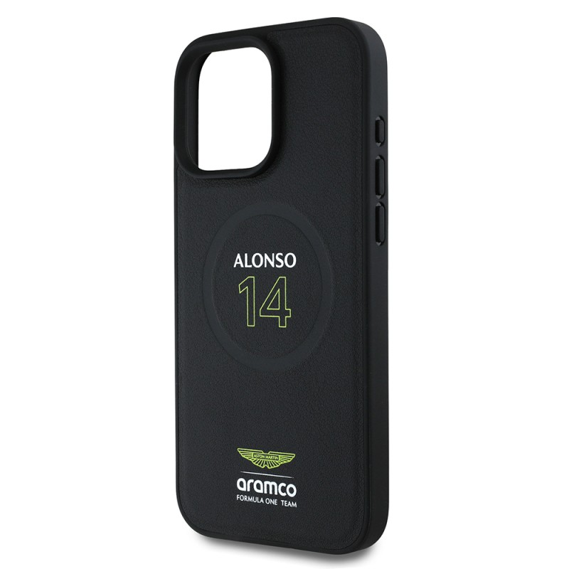 Apple iPhone 16 Pro Case Aston Martin Original Licensed Magsafe Charging Featured PU Leather Alonso 14 Printed Cover - 7