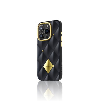 Apple iPhone 16 Pro Case Bright Rear Surface Buffening Design Kapitone Pynana Metal Diamond Series Cover - 12
