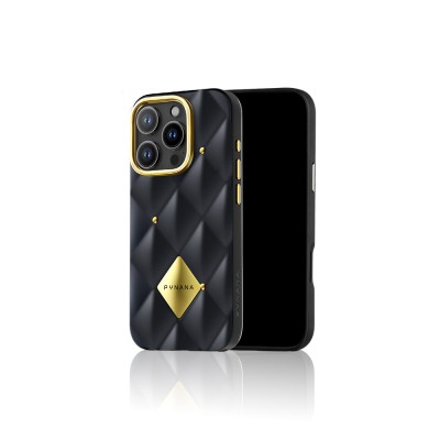 Apple iPhone 16 Pro Case Bright Rear Surface Buffening Design Kapitone Pynana Metal Diamond Series Cover - 13