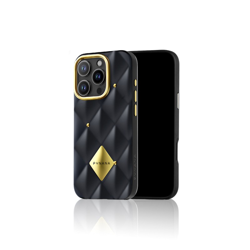 Apple iPhone 16 Pro Case Bright Rear Surface Buffening Design Kapitone Pynana Metal Diamond Series Cover - 13