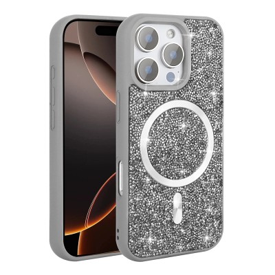 Apple iPhone 16 Pro Case Diamond Design Magsafe Charging Feature Zore Mosaic Silicone Cover - 1