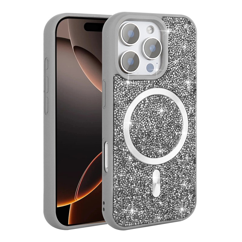 Apple iPhone 16 Pro Case Diamond Design Magsafe Charging Feature Zore Mosaic Silicone Cover - 1