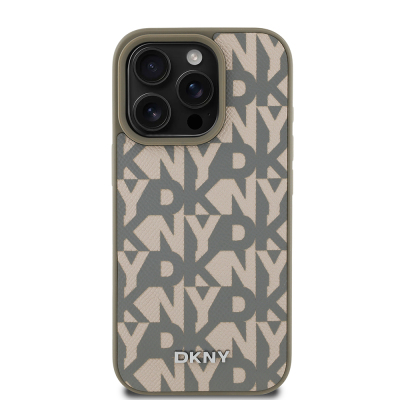 Apple iPhone 16 Pro Case DKNY Original Licensed Magsafe Charging Feature 3D Written Grid Pattern Cover - DKNY