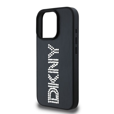 Apple iPhone 16 Pro Case DKNY Original Licensed Stone DKNY Inscription Metallic Rhinestones PU Leather Cover - 8
