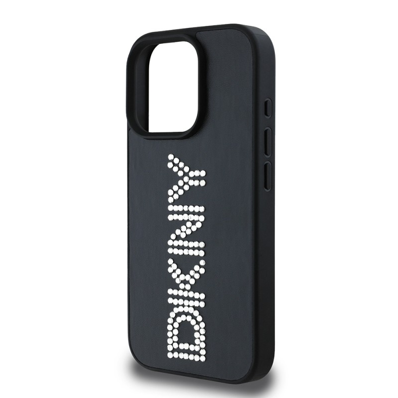 Apple iPhone 16 Pro Case DKNY Original Licensed Stone DKNY Inscription Metallic Rhinestones PU Leather Cover - 8