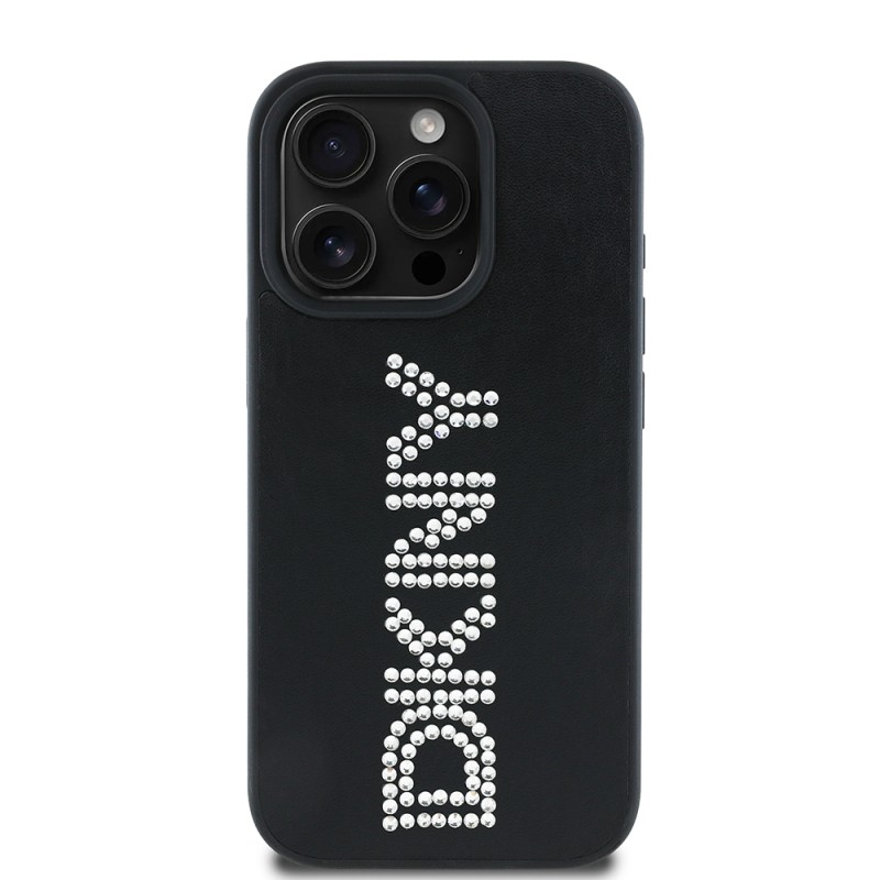 Apple iPhone 16 Pro Case DKNY Original Licensed Stone DKNY Inscription Metallic Rhinestones PU Leather Cover - 2