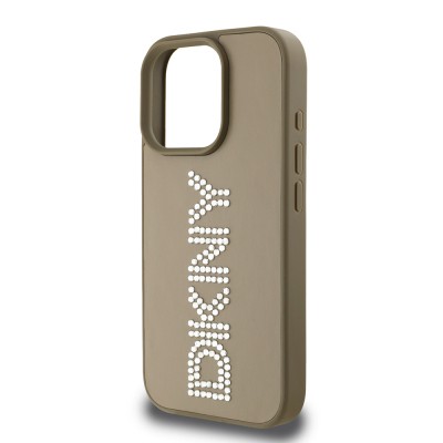Apple iPhone 16 Pro Case DKNY Original Licensed Stone DKNY Inscription Metallic Rhinestones PU Leather Cover - 15