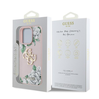 Apple iPhone 16 Pro Case Guess Original Licensed Feature and Rose Printed Large Metal Logo Design Cover  - 25