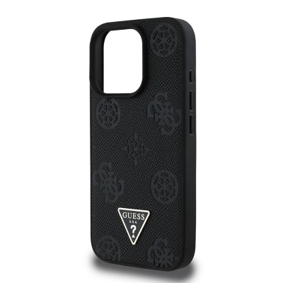 Apple iPhone 16 Pro Case Guess Original Licensed Magsafe Charging Feature Hot Printed Triangle Logo PU Leather Peony Cover - 9