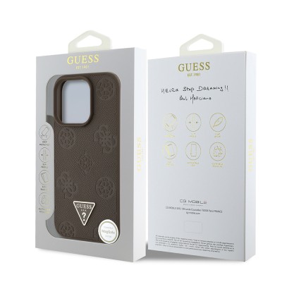 Apple iPhone 16 Pro Case Guess Original Licensed Magsafe Charging Feature Hot Printed Triangle Logo PU Leather Peony Cover - 26