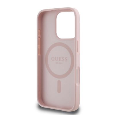 Apple iPhone 16 Pro Case Guess Original Licensed Magsafe Charging Feature Hot Printed Triangle Logo PU Leather Peony Cover - 31