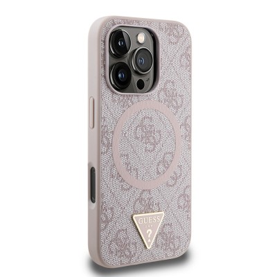 Apple iPhone 16 Pro Case Guess Original Licensed Magsafe Charging Featured PU Triangle Logo 4G Patterned Cover - 7