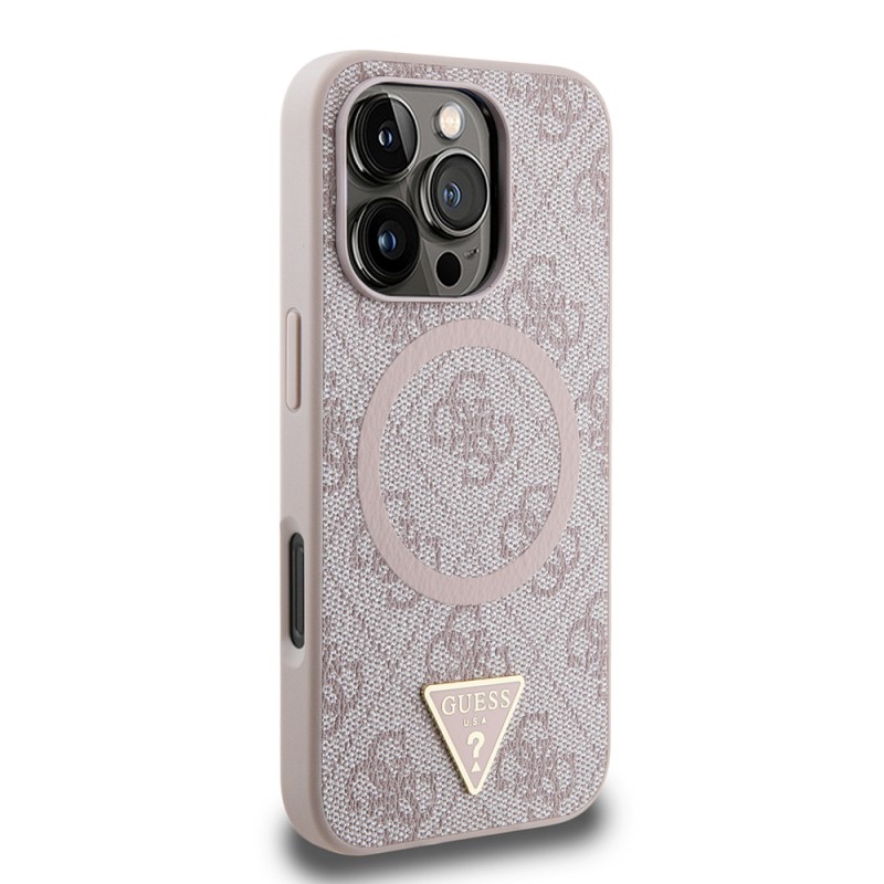 Apple iPhone 16 Pro Case Guess Original Licensed Magsafe Charging Featured PU Triangle Logo 4G Patterned Cover - 7