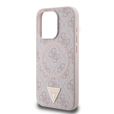 Apple iPhone 16 Pro Case Guess Original Licensed Magsafe Charging Featured PU Triangle Logo 4G Patterned Cover - 9