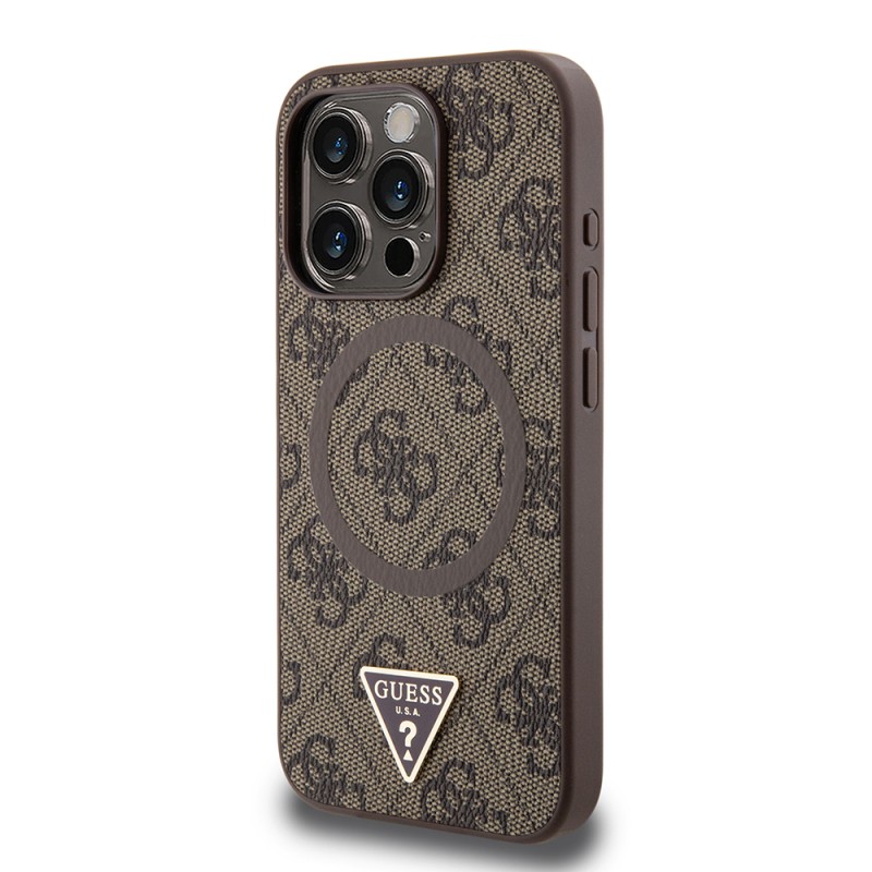 Apple iPhone 16 Pro Case Guess Original Licensed Magsafe Charging Featured PU Triangle Logo 4G Patterned Cover - 12