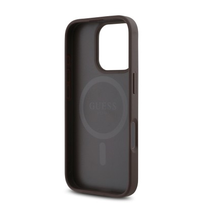 Apple iPhone 16 Pro Case Guess Original Licensed Magsafe Charging Featured PU Triangle Logo 4G Patterned Cover - 17