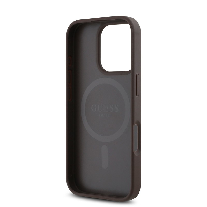 Apple iPhone 16 Pro Case Guess Original Licensed Magsafe Charging Featured PU Triangle Logo 4G Patterned Cover - 17