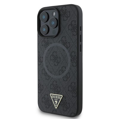 Apple iPhone 16 Pro Case Guess Original Licensed Magsafe Charging Featured PU Triangle Logo 4G Patterned Cover - 19