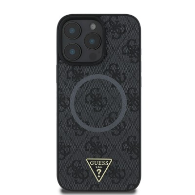 Apple iPhone 16 Pro Case Guess Original Licensed Magsafe Charging Featured PU Triangle Logo 4G Patterned Cover - 20