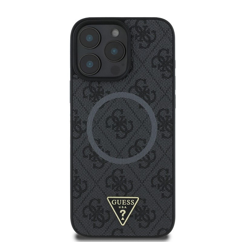 Apple iPhone 16 Pro Case Guess Original Licensed Magsafe Charging Featured PU Triangle Logo 4G Patterned Cover - 20