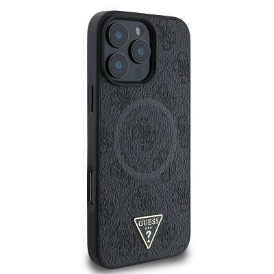 Apple iPhone 16 Pro Case Guess Original Licensed Magsafe Charging Featured PU Triangle Logo 4G Patterned Cover - 21