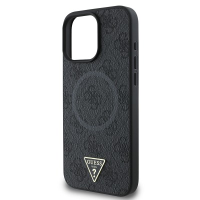 Apple iPhone 16 Pro Case Guess Original Licensed Magsafe Charging Featured PU Triangle Logo 4G Patterned Cover - 23
