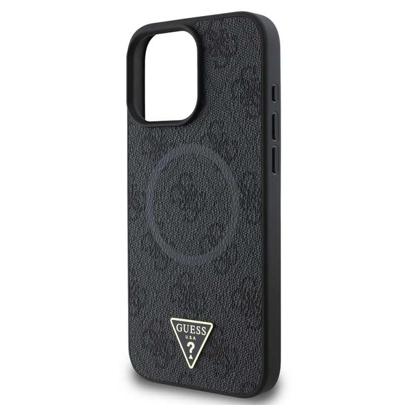 Apple iPhone 16 Pro Case Guess Original Licensed Magsafe Charging Featured PU Triangle Logo 4G Patterned Cover - 23