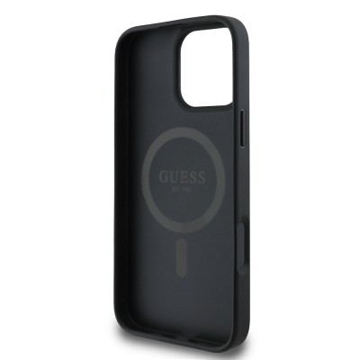 Apple iPhone 16 Pro Case Guess Original Licensed Magsafe Charging Featured PU Triangle Logo 4G Patterned Cover - 24