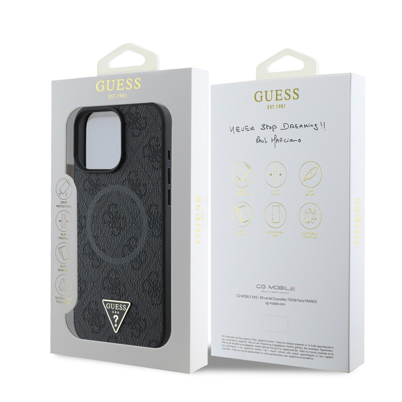 Apple iPhone 16 Pro Case Guess Original Licensed Magsafe Charging Featured PU Triangle Logo 4G Patterned Cover - 25
