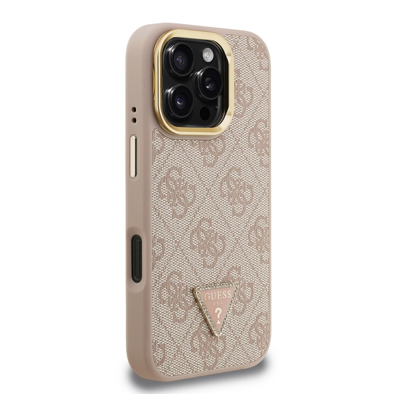 Apple iPhone 16 Pro Case Guess Original Licensed PU Leather Stone Triangle Logo 4G Patterned Camera Stand Cover - 7