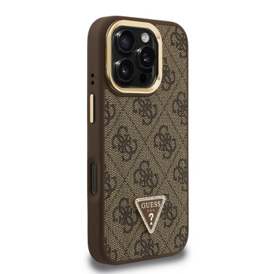Apple iPhone 16 Pro Case Guess Original Licensed PU Leather Stone Triangle Logo 4G Patterned Camera Stand Cover - 21